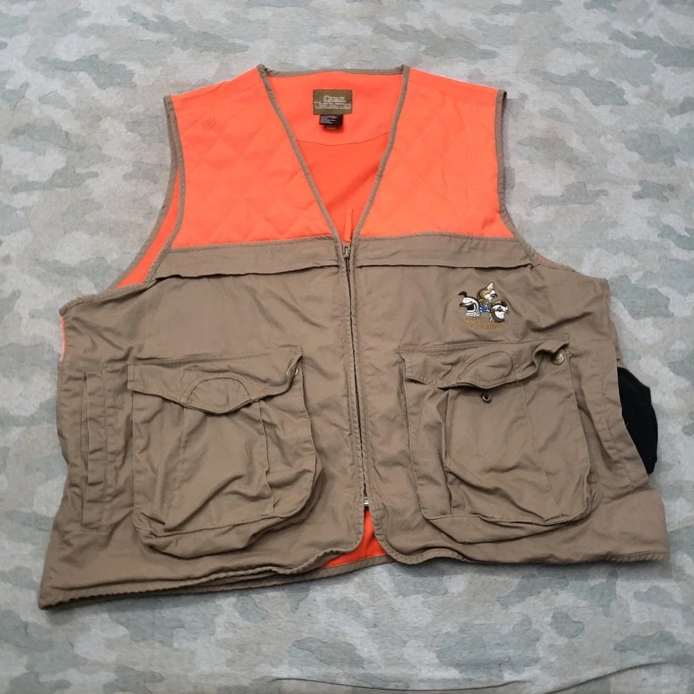 Quail Unlimited Hunting Vest Mens XL Tan Pockets Full Zip